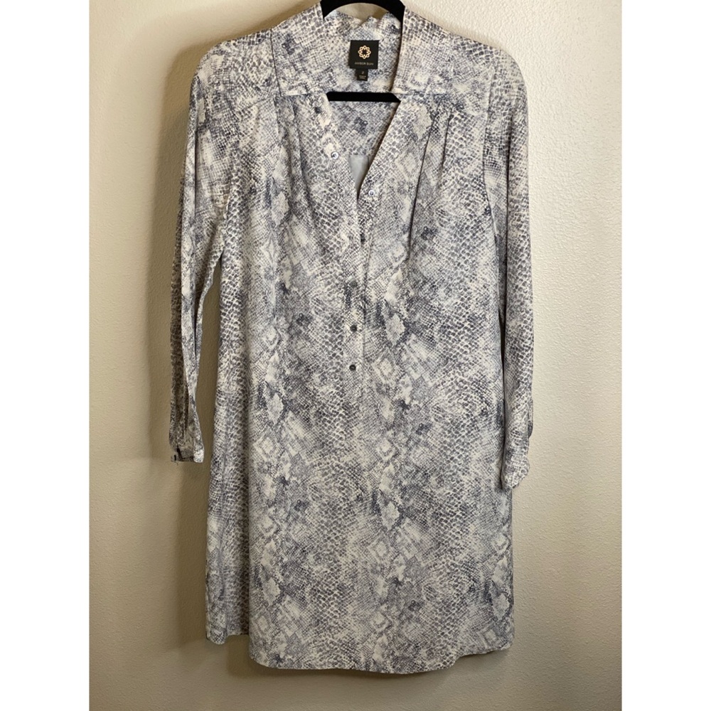 Snakeskin long sleeve button front dress